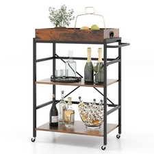 3-Tier Kitchen Trolley with Removable Tray Handle 11kg Capacity 73x40x94cm Brown