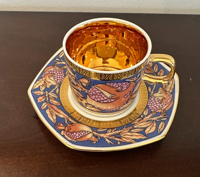 Thun Studio Karlovarsky Porcelain Sophia Fruit Gilded Cup & Saucer Czech Coffee
