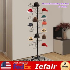Metal Hats Display Stand, Hat Storage Stand with 25 Hooks, Freestanding Hat Disp
