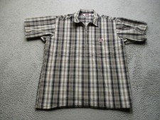 Ben Davis Shirt Mens L Brown Plaid Short Sleeve Half Zip Workwear Outdoor Y2K