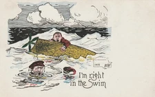 Vintage Postcard Humor A sunken boat, I'm right in the swim