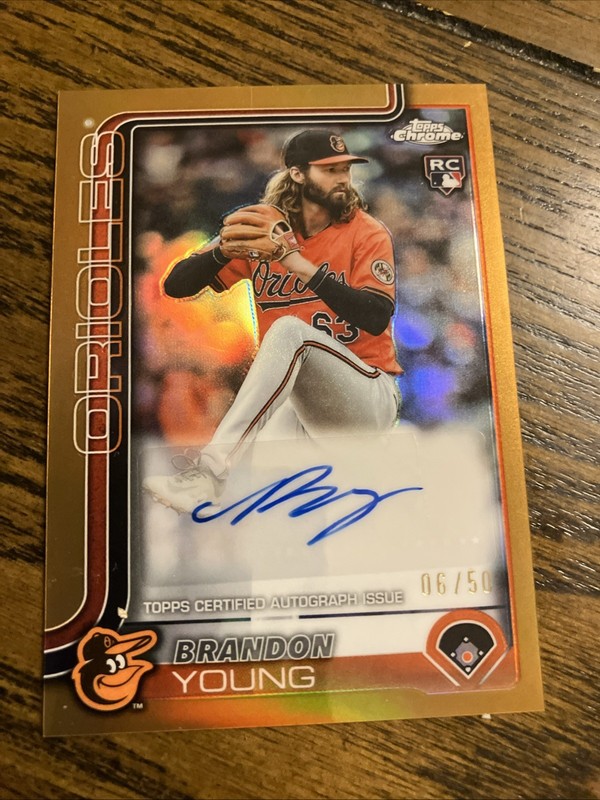 2025 Topps Chrome Update Auto Brandon Young Gold Ref #/50. Gold Refractor.
