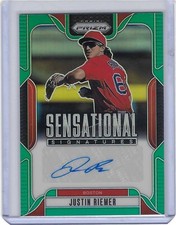 2025 Panini Prizm Sensational Signatures Justin Riemer Green Prizm Auto Red Sox