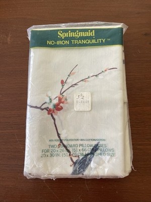 VTG Springmaid Pillowcases No-Iron Tranquility Asian Chinoiserie Floral Branch