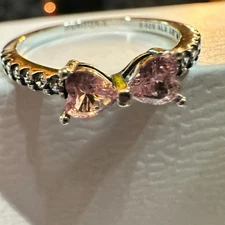 Authentic Pandora Timeless Gold Plated Sparkling Pink Bow Ring , Size 8 (56)