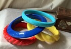 Vintage Lucite Bracelet Lot of 4 Bangles Blue Red Carved Yellow Turquoise NICE — photo 2