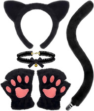 5 PCS Black Cat Costume Set for Adult Women Halloween