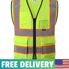 Hi Vis Vest with Zipper  Reflective Tapes - Ideal for Work  Recreation