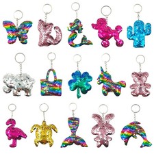 15Pcs Flip Sequin Keychain for Kids Girls Party Favors, Backpack Unicorn Merm...