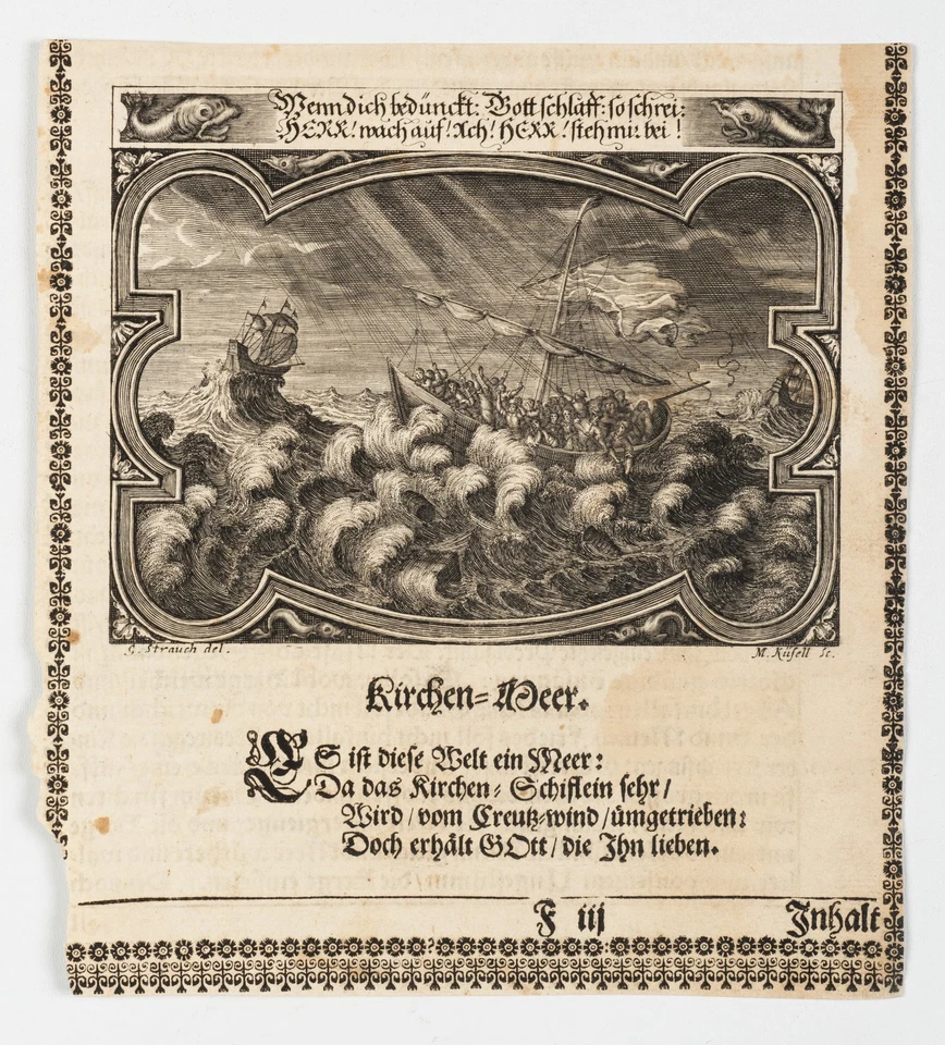 KÜSELL (*1626) nach STRAUCH (*1613), Emblem. Glaube und Gebet im Seesturm, KSt. - Bild 2 von 4