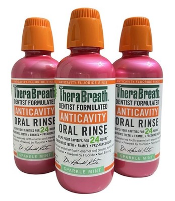 (3) TheraBreath Healthy Smile Anticavity Oral Mouth Rinse Sparkle Mint - 16 Oz
