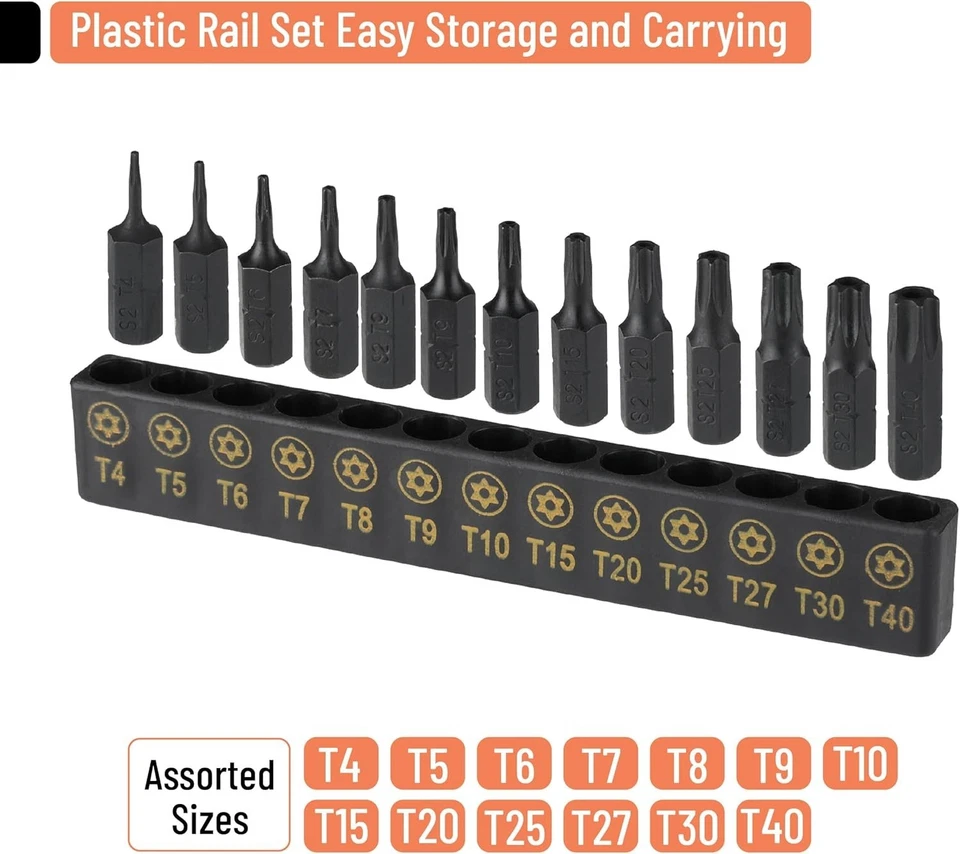 14pc Torx Bit Set Tamper Proof Security Torq T4/T5/T6/T7/T8/T9- T40 Screwdriver. - Image 2 of 4
