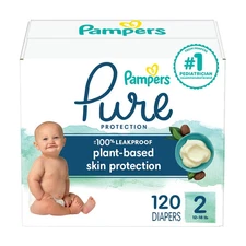 Pampers Pure Protection Diapers Size 2, 120ct Plant-Based Dermatologist Approved
