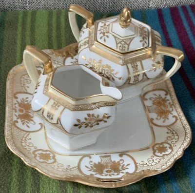 1910 4 Pc.NORITAKE/MORIMURA BROS PORCELAIN TEA SVC CREAMER/SUGAR/LID/TRAY/RARE!