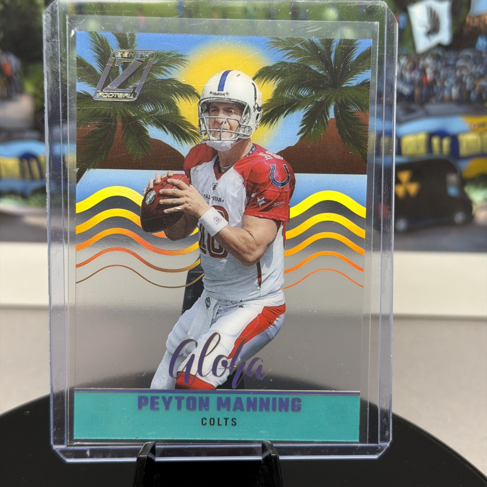 Peyton Manning Case Hit Aloha Acetate Insert Card SP 2022 Zenith Football Rare