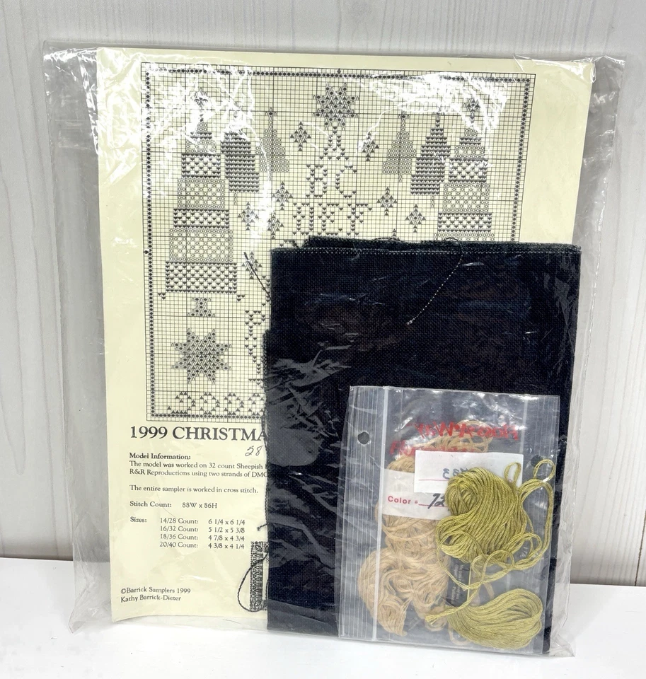 Barrick Samplers 1999 Christmas Sampler Cross Stitch Pattern Fabric Floss VTG - Image 2 of 4