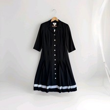 NEW Talbots Women’s Black Half Sleeve Button Up Pleated Dress Ivory Trim 6P NWT