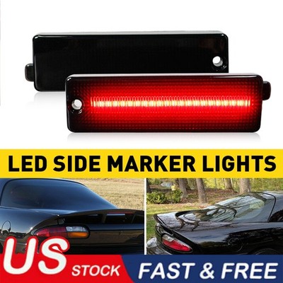 2x Smoked Lens Red LED Rear Bumper Side Marker Lights For 1993-2002 Chevy Camaro