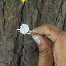 Raw Rainbow Moonstone Sterling Silver Gift For Her Prong Ring US 11.5 JN112