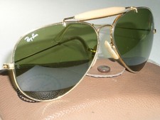 62-14 VINTAGE B L RAY BAN ARISTA RB3 TRU-GREEN OUTDOORSMAN II AVIATOR SUNGLASSES