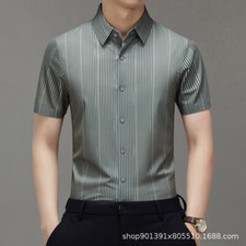 Summer New Men's Real Silk Short Sleeved Business Formal Lapel Collar Shirt Tops