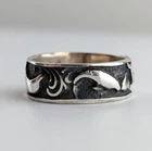 Vintage Sterling Silver 925 Dolphin Ring Band Embossed Hand Carved Black Size P