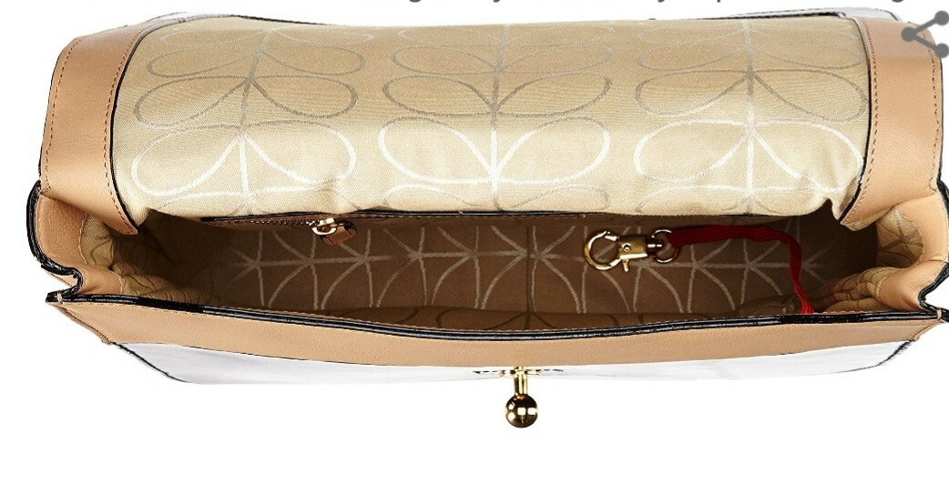Sac à Main Orla Kiely En Cuir Motif Lierre Et Marguerite – Noir/fawn, Bandoulière Réglable, Neuf Avec étiquettes