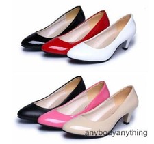 Women's Low Heel Pumps Round Toe Slip-On Dress Shoes OL Shoes Wedding Girls