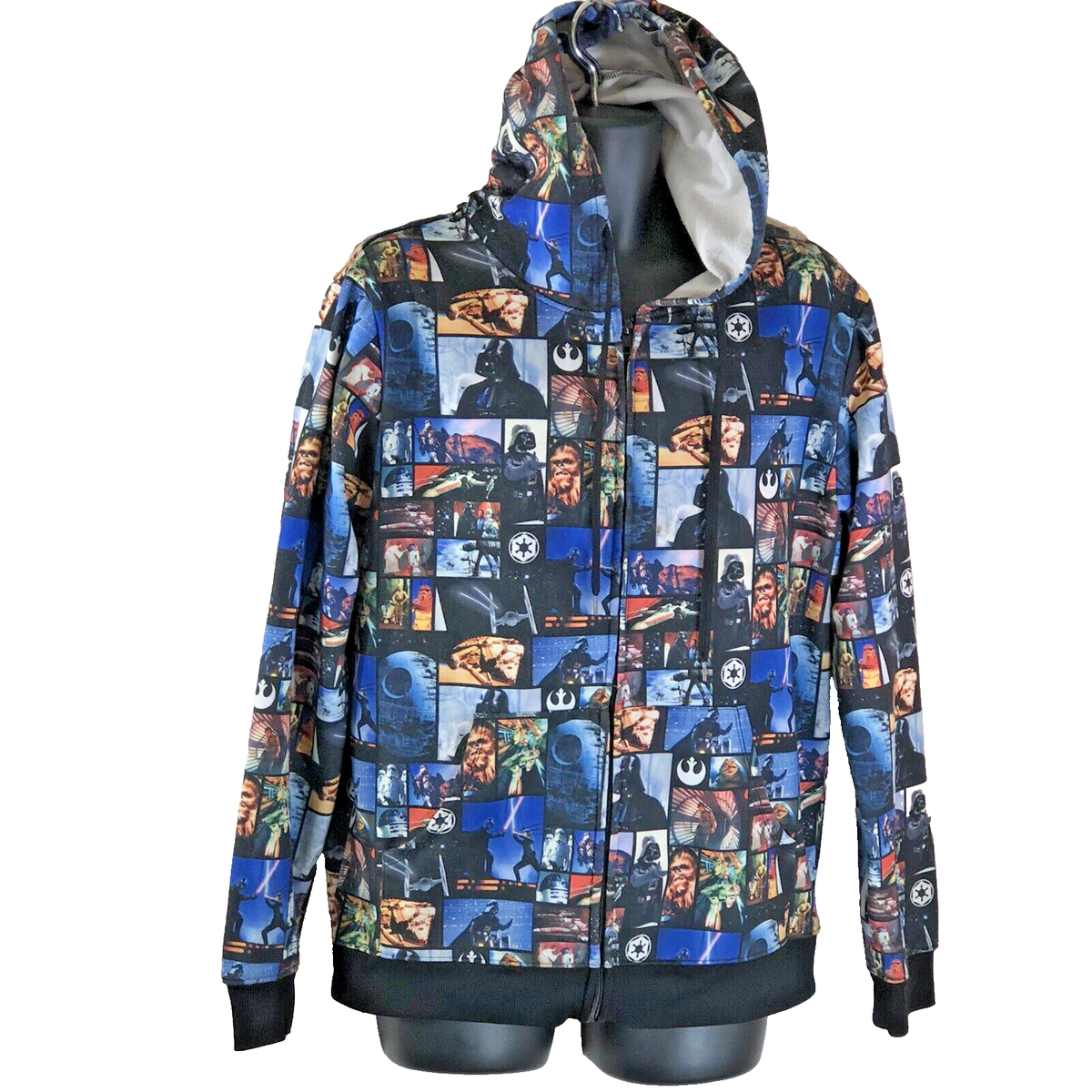 STAR WARS Photo Collage Sweatshirt Hoodie Mens Size L Full Zip All 