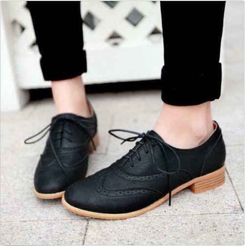 Brogue Women Lace Up Wing Tip Oxford College Style Flat Fashion Shoes Plus Sz @H - Picture 12 of 15