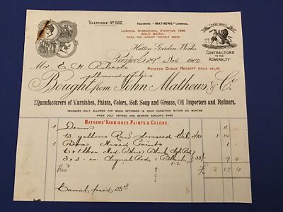 John Mathews & Co Liverpool Soft Soap Grease Oil Refiners 1900  Receipt R43405