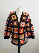 Granny Square Afghan Patchwork Cardigan, Oversized Colorful Crochet Jacket
