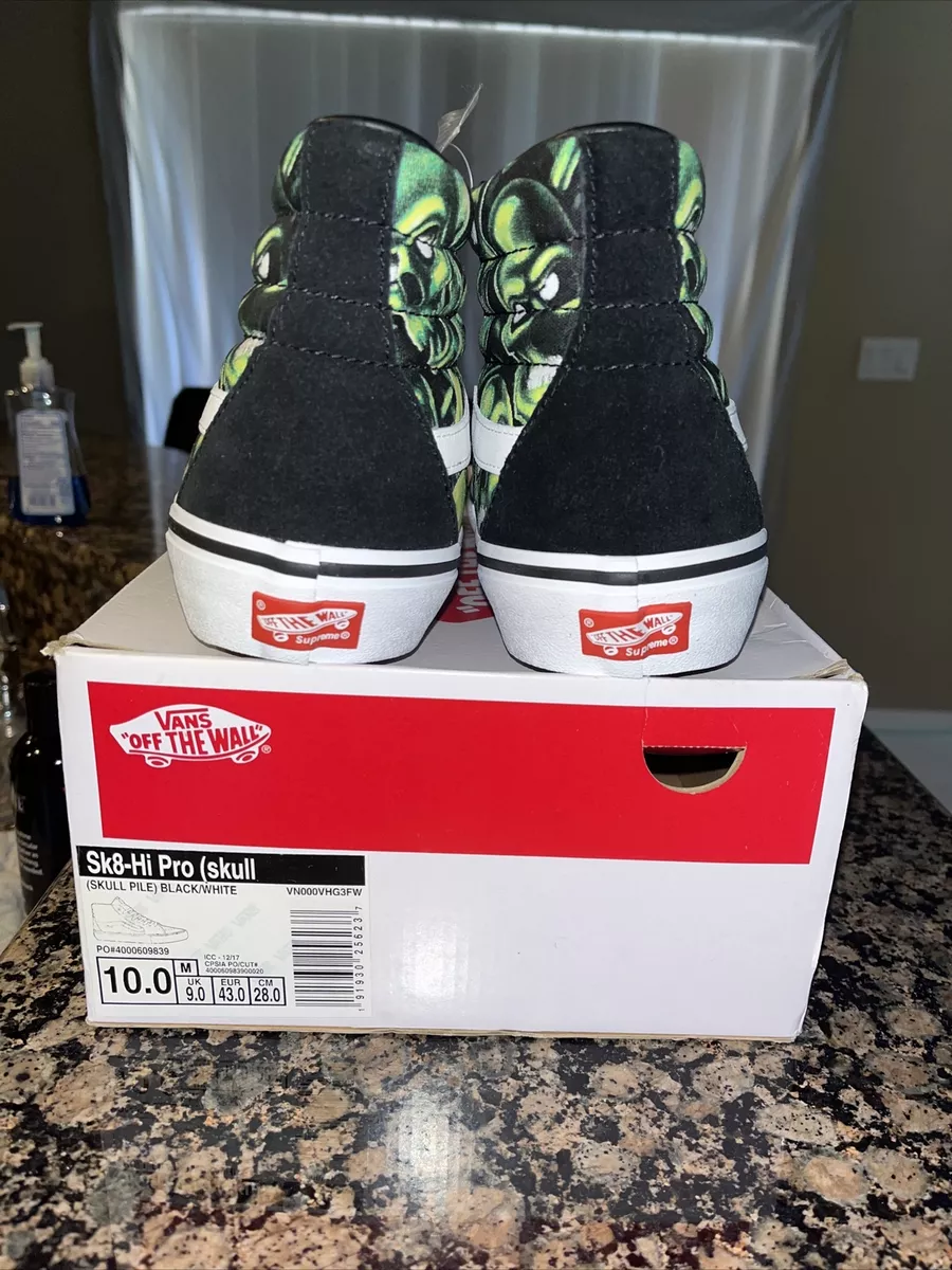 Size 10 - VANS Sk8-Hi x Supreme Glow-In-The-Dark Skull Pile 2018  191930256237