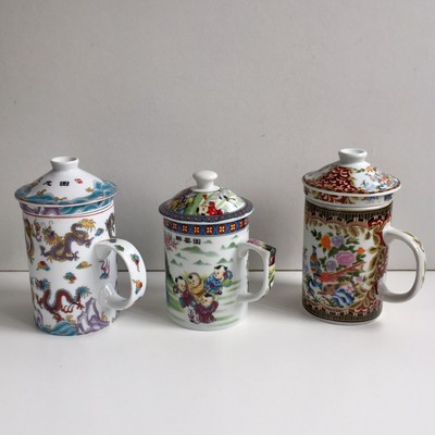 3 Chinesische Deckeltassen Teebecher, Teetassen (2 mit Einsatz) | eBay