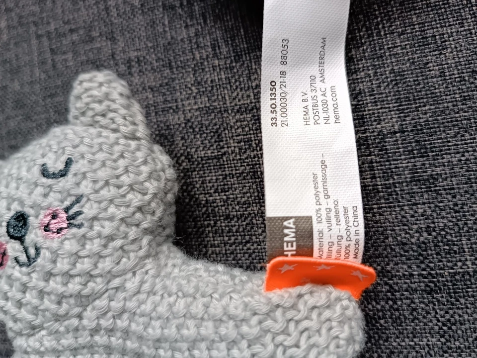 595🌟🐱doudou Hema Hochet Éveil Chat Cat Gris mailles côte - Photo 3/3