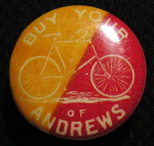 1890's ANDREWS BICYCLE CYCLING ADVERTISING BUTTON STUD PIN - WHITEHEAD & HOAG