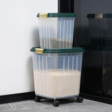 Rice Food Container Cereal Flour Grain Keep Dry Sealed Storage Box on Wheels