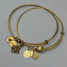 Alex and Ani Bangle Lot of 2 Bracelet Bumble Bee Tree of Life Charms Gold Tone