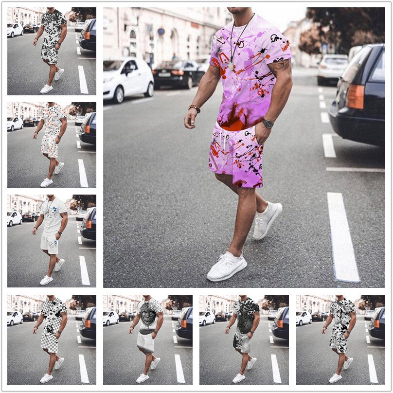 Lo último Conjunto de 2 piezas de camisetas y pantalones cortos digitales de verano para hombre