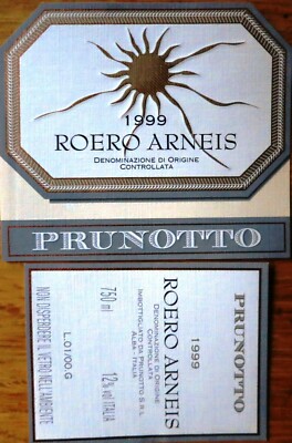 ITALY PRUNOTTO Roero Arneis 1999 wine labels wine label