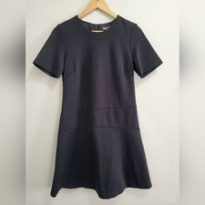 Vince Little Black Dress Short Sleeve Drop Waist Textured A-Line Size 8