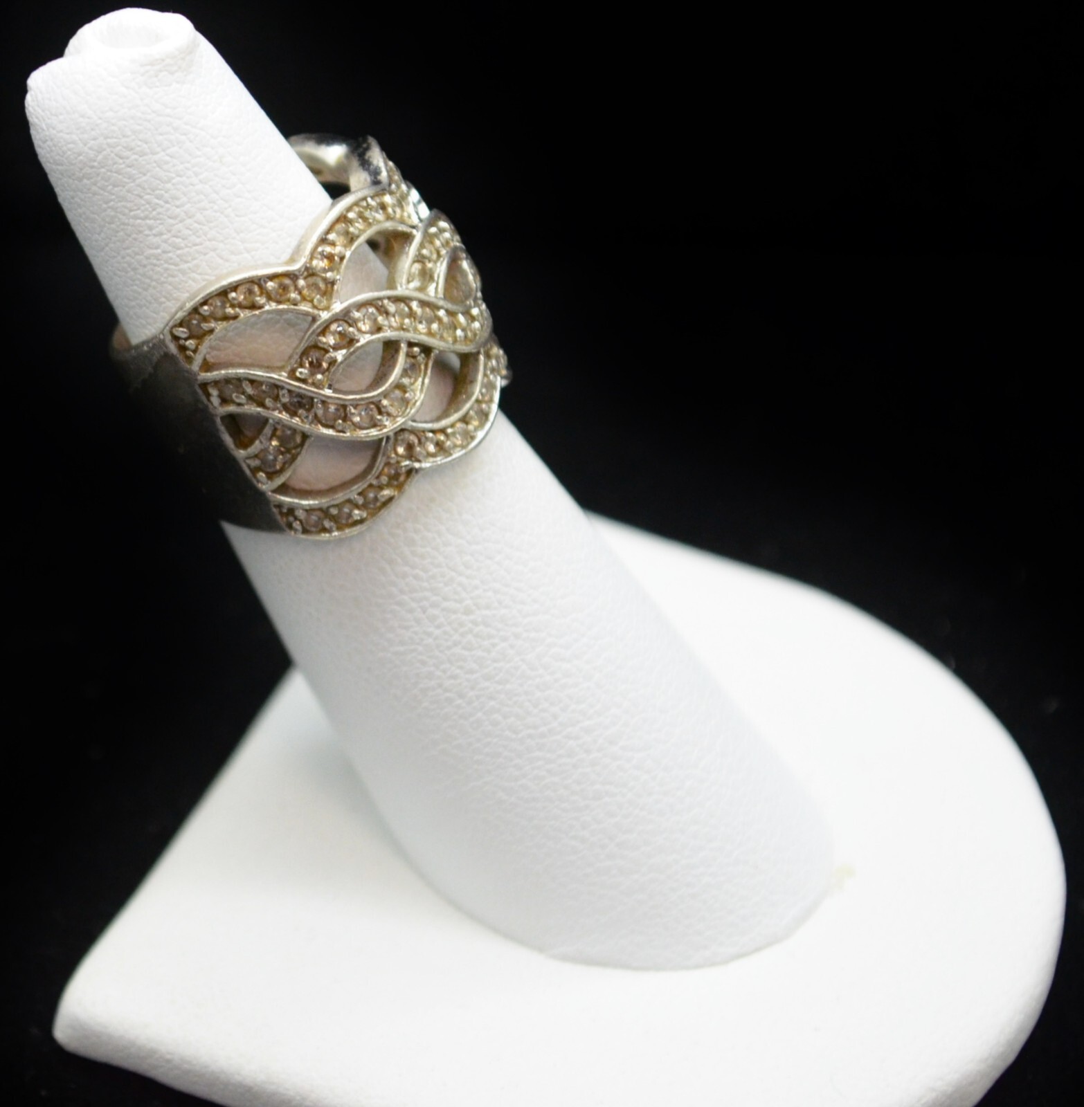 Sterling Silver Pretty Intertwining Clear Gems Ri… - image 2