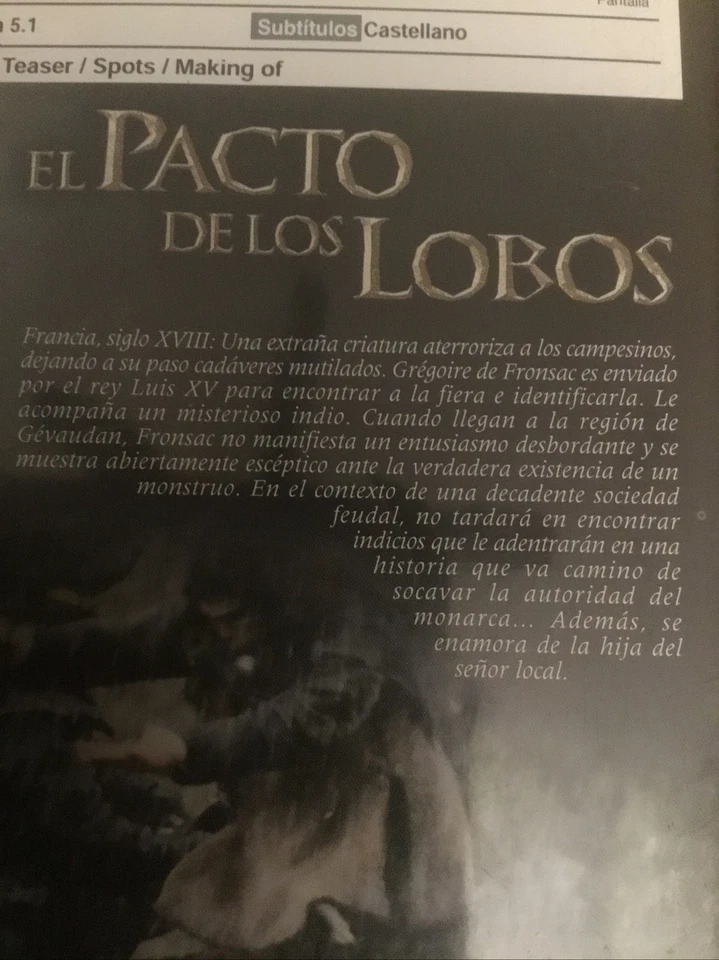 El Pacto de los Lobos Monica Belucci Vincent Cassel 2002 DVD Español French - Image 3 of 4