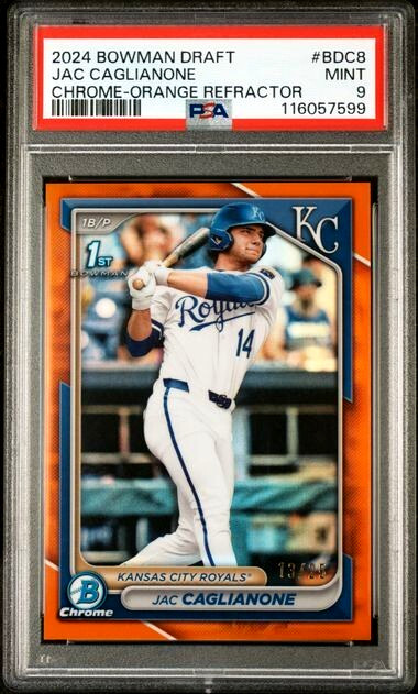 13/25 PSA 9 2024 BOWMAN 1st DRAFT #BDC8 JAC CAGLIANONE CHROME ORANGE REFRACTOR