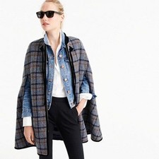 J. Crew Charcoal Gray Tartan Wool Zip Tie Cape Velvet Trim Size Small/medium