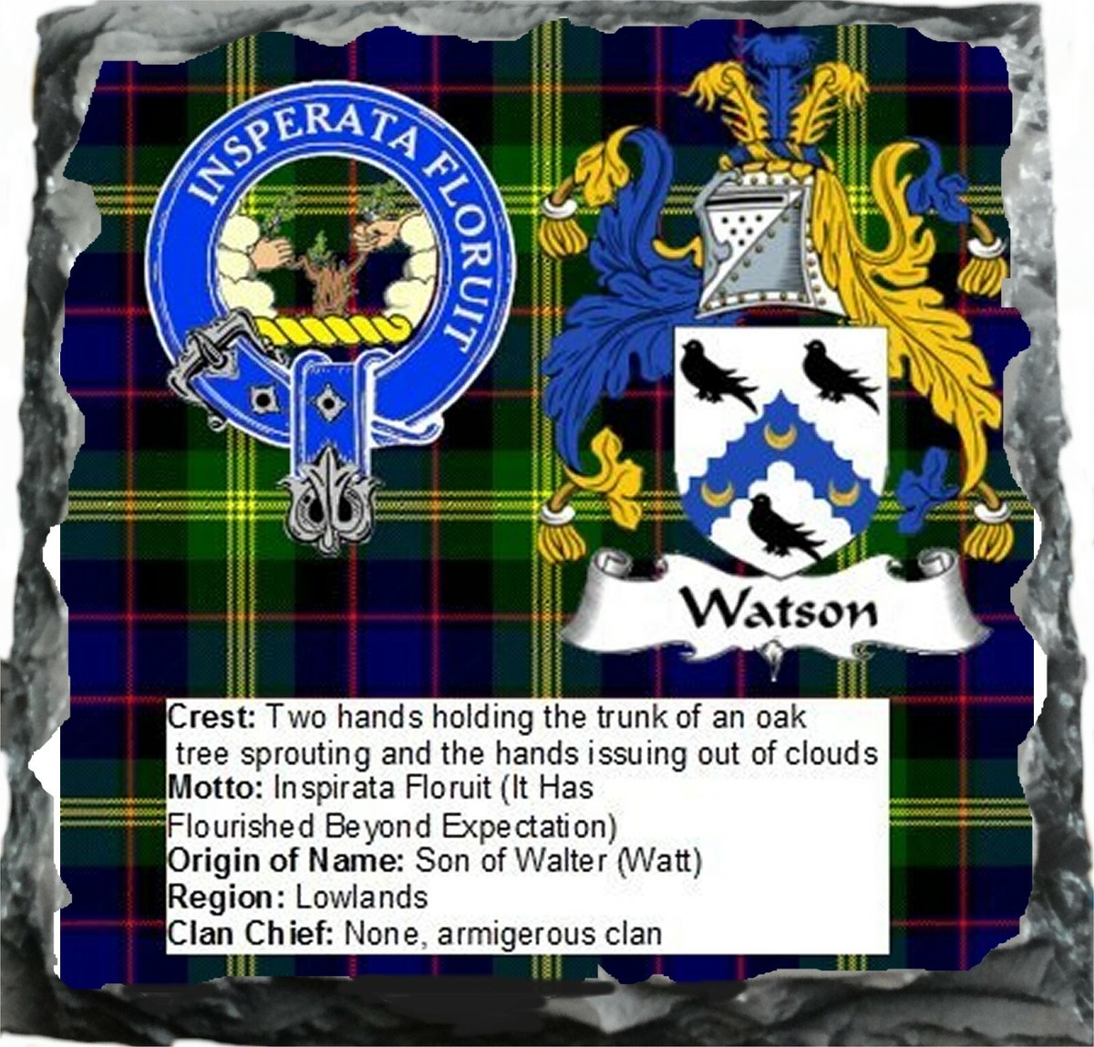 Scottish Clan Crest Watson Rock Slate 14cm x 14 cm Excellent Quality Slate