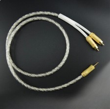 OCC Silver Plated Cord 3.5mm to 2 RCA Male Plug Y Splitter HiFi Audio AUX Cable