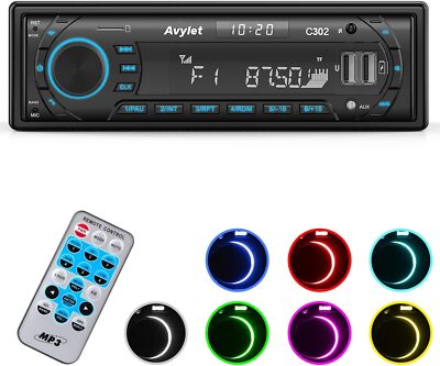 Autoradio 1DIN MP3 Player mit Bluetooth BT Freisprech USB SD 7Farben Aux FM
