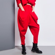 Women Drop Crotch Pants Hip Hop Baggy Long Elastic Waist Pocket Trousers