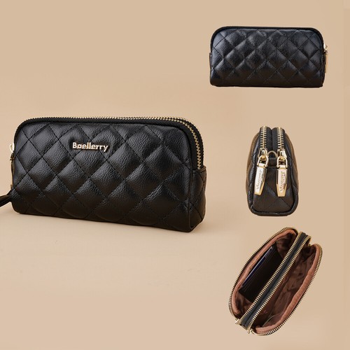 Women Leather Wallet Double Zipper Long Purse Phone Handbag Clutch with Wristlet - Picture 22 of 47